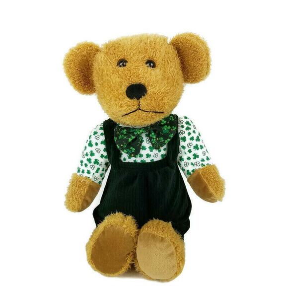 Sugar Loaf Teddy Bear 17" Plush Shamrocks Clovers Good Luck Overalls St Patty's - Picture 1 of 7